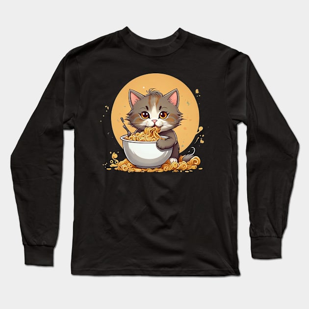 Cat eating noodles Long Sleeve T-Shirt by Magic-Corner